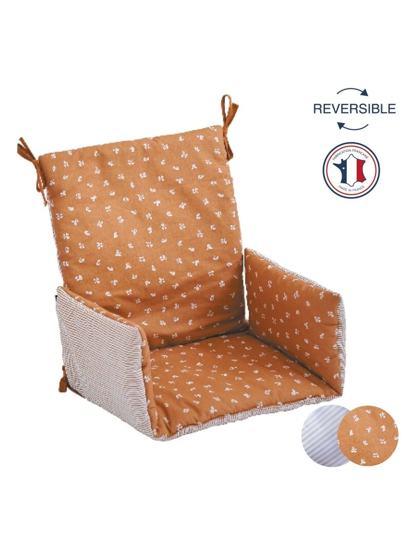 Candide   Coussin de chaise haute bébé tissu réversible   Marron caramel