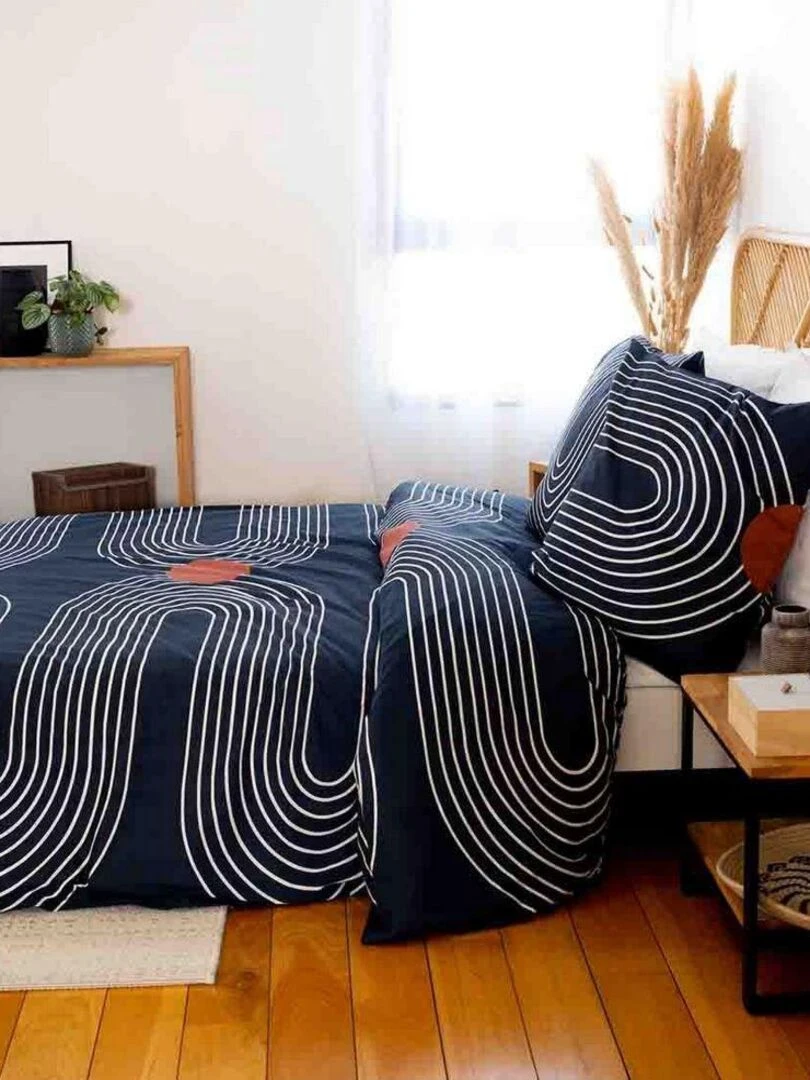 Housse de couette 220x240 + 2 taies d'oreiller 63x63 Coton Cuts   Bleu