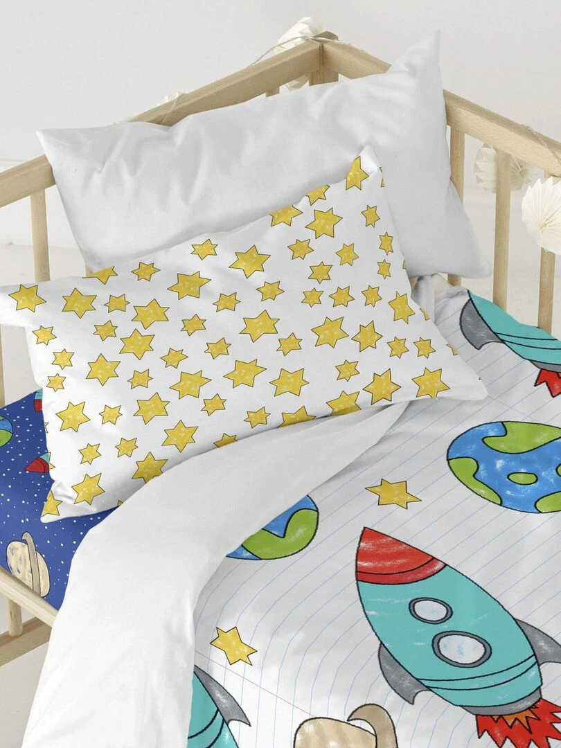 Parure housse de couette 2 pièces Space rocket "Happyfriday"   Blanc