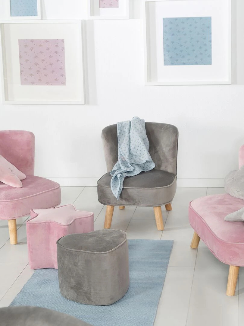 ROBA Mini Fauteuil en Velours "Lil Sofa"   Chaise Enfant avec Pieds en Bois Stables   Gris   Gris