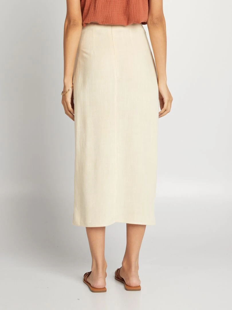 Jupe portefeuille en lin mélangé   Beige