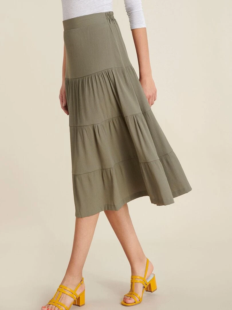 Jupe évasée crépon   Damart   Kaki