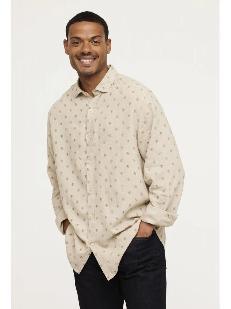 Lee Cooper Chemise manches longues lin comfort DASFO Beige argile