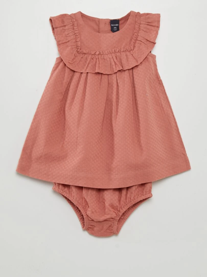 Robe évasée avec volants + culotte assortie Rose