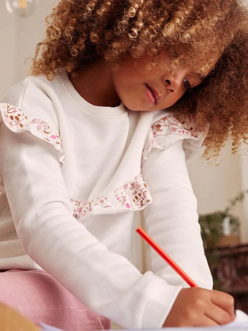 Sweat shirt en molleton fille Oumka   Ecru