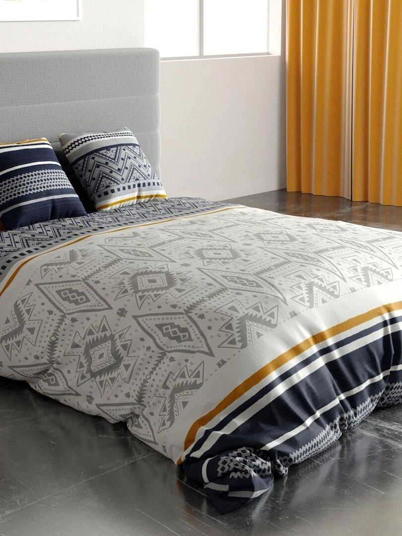 Housse de couette 260x240 Artic + 2 taies 100% coton 57 fils Bleu