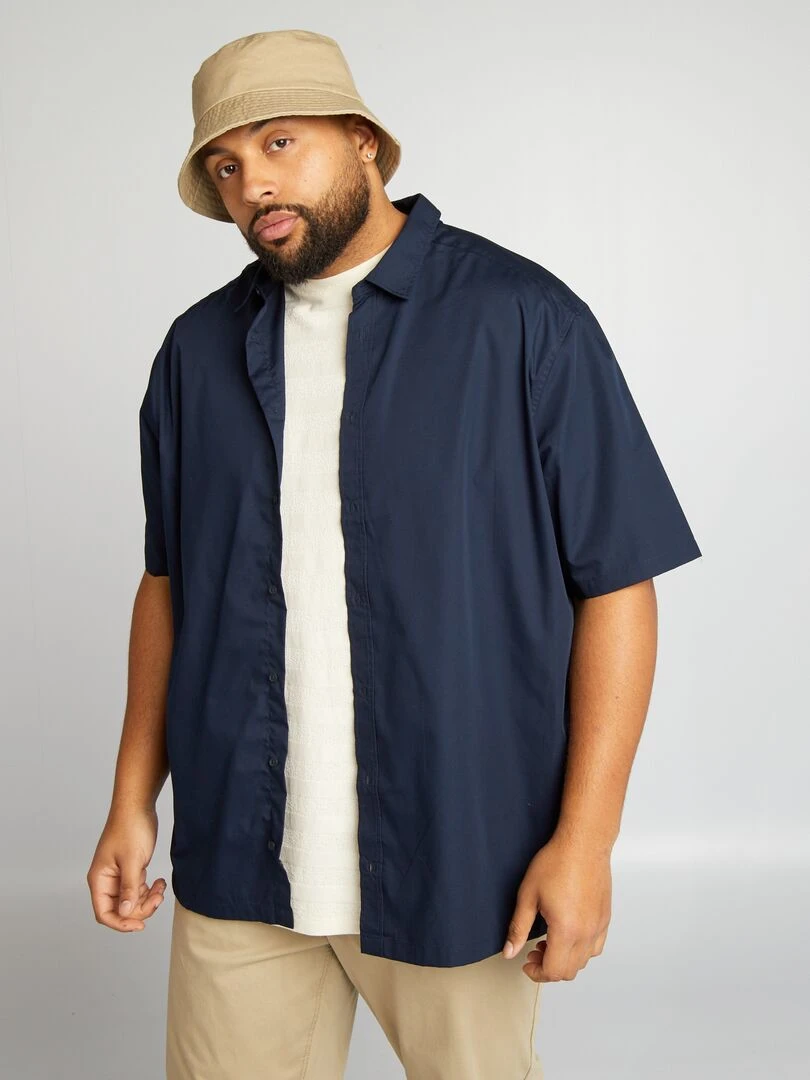 Chemise en popeline manches courtes Bleu marine