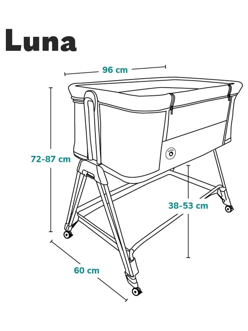 LIONELO Luna   Lit évolutif cododo avec matelas   De 0 Kg à 9 Kg   Hauteur et inclinaison réglables   Gris