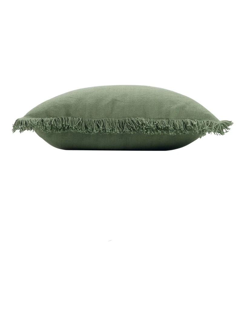 Coussin déhoussable à franges Kaki
