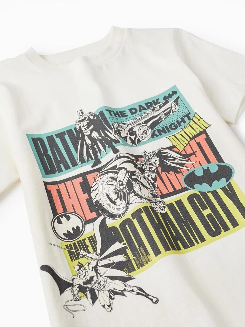 T shirt en jersey de coton pour garçon 'Batman' manches courtes   Blanc
