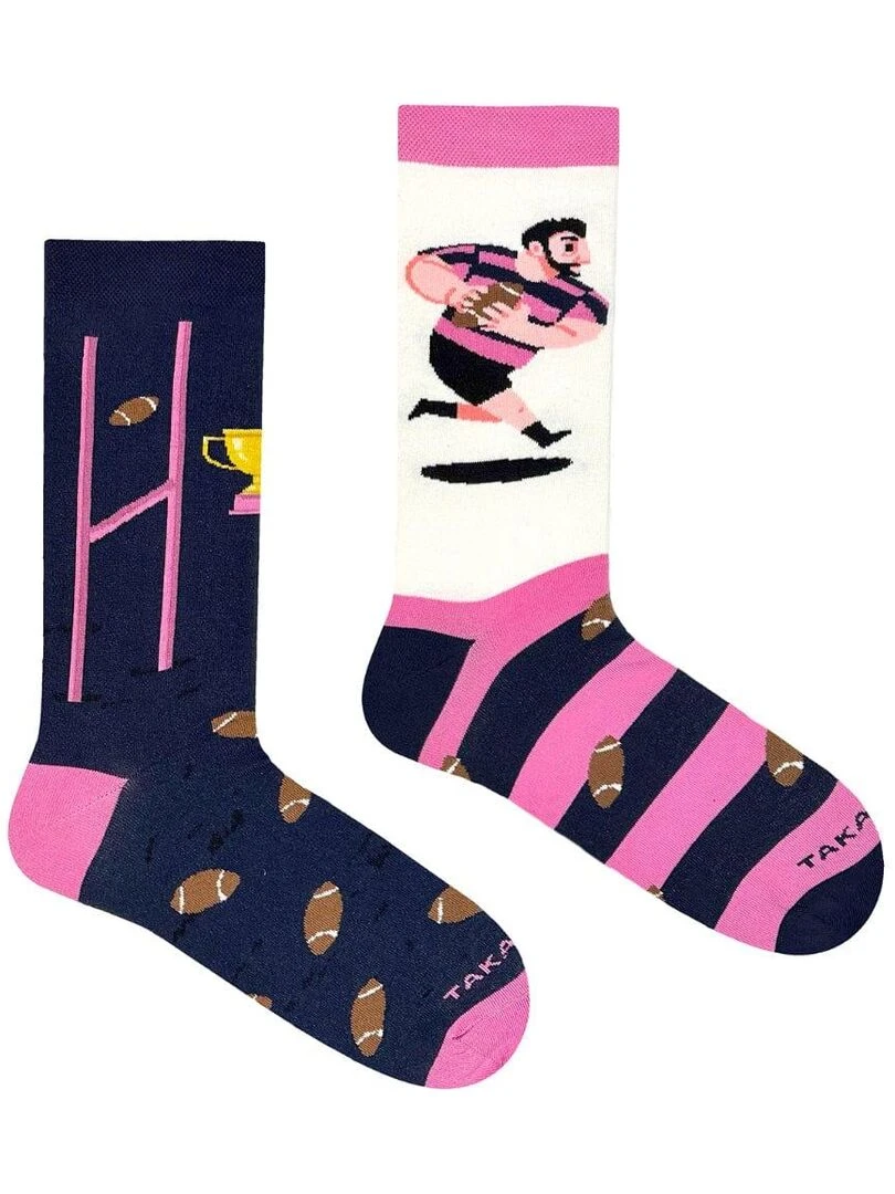 Chaussettes Takapara Rugby Bleu Rose