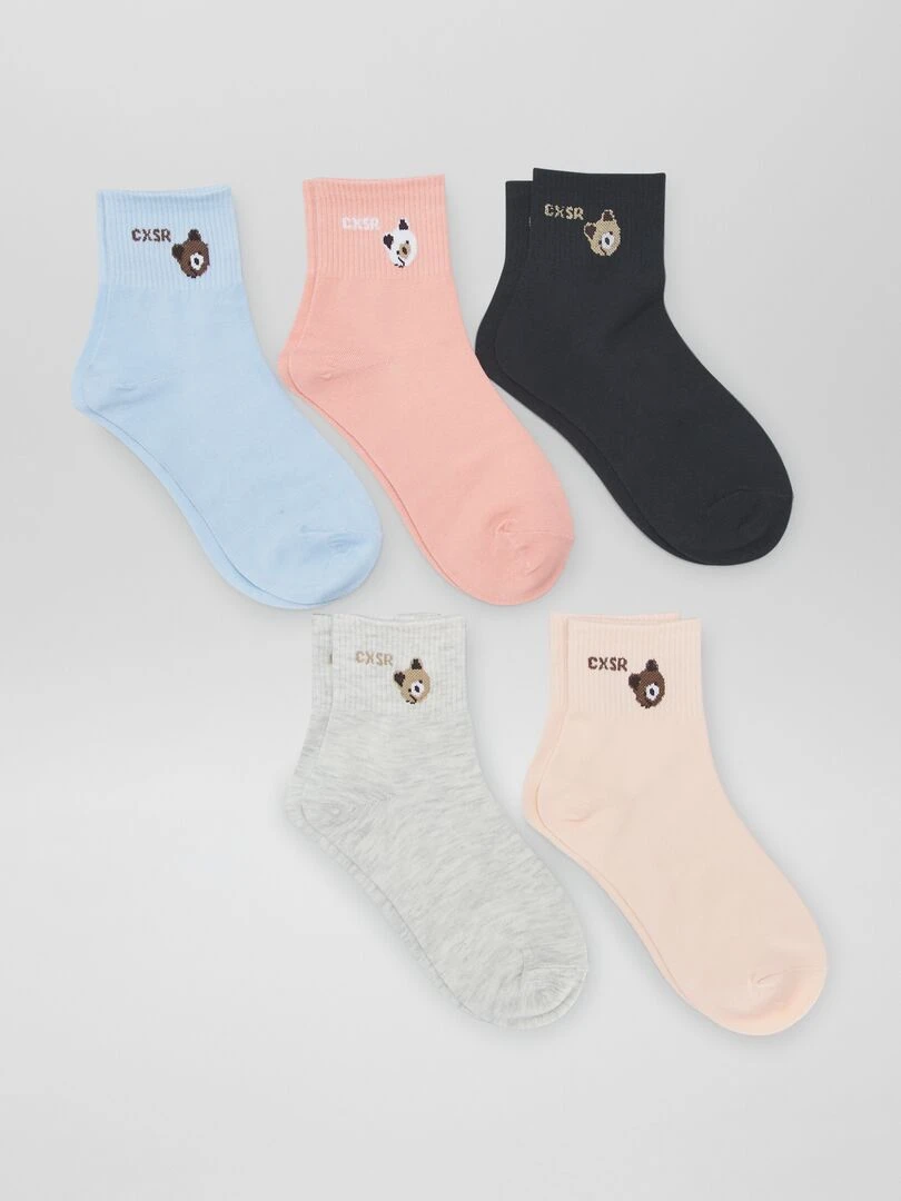 Lot de 5 paires de chaussettes Noir/rose/gris/bleu