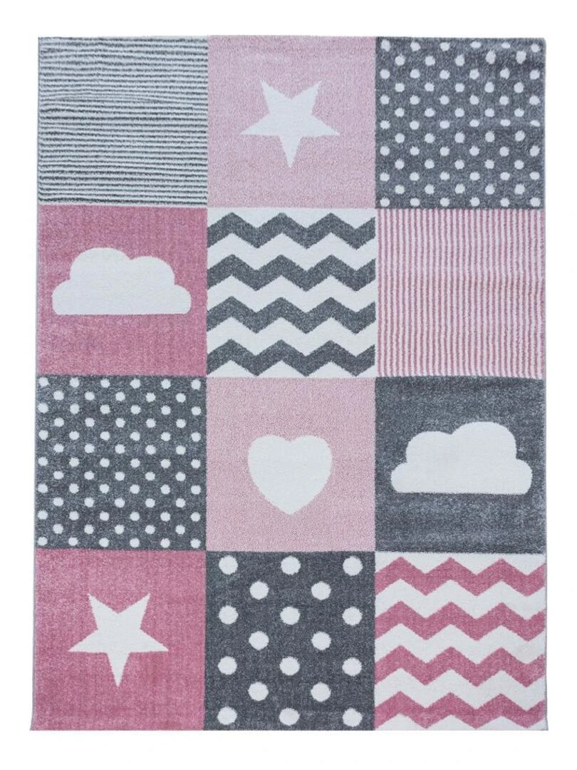 Tapis enfant KID'S HEART en polypropylène doux et soyeux OEKO TEX® Rose