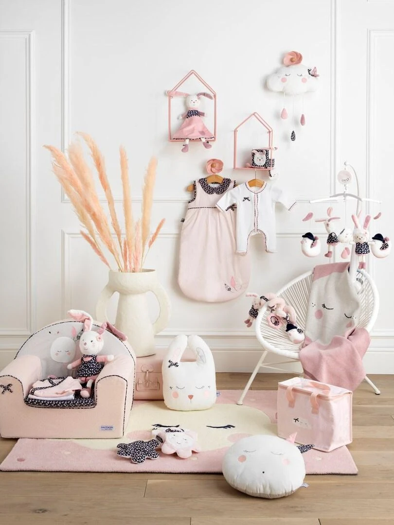 Doudou mouchoir lapin en velours blanc   SAUTHON   Blanc