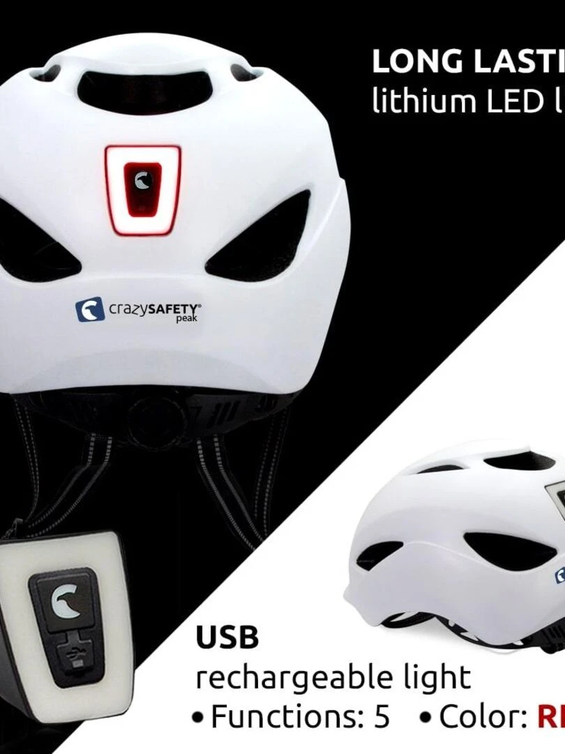 Casque de Vélo Urbain   Lumière USB rechargeable  Blanc Mat (L)  Certifié EN1078   Blanc Blanc