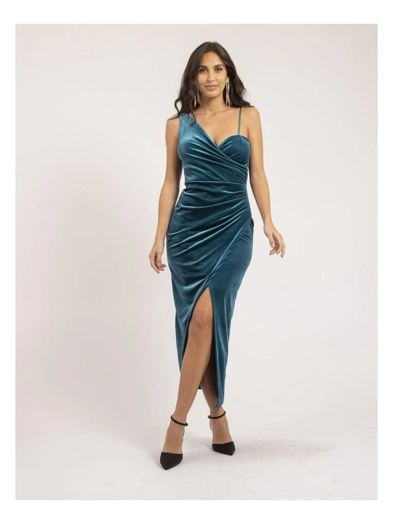 Robe longue velours INAKIA   Bleu canard
