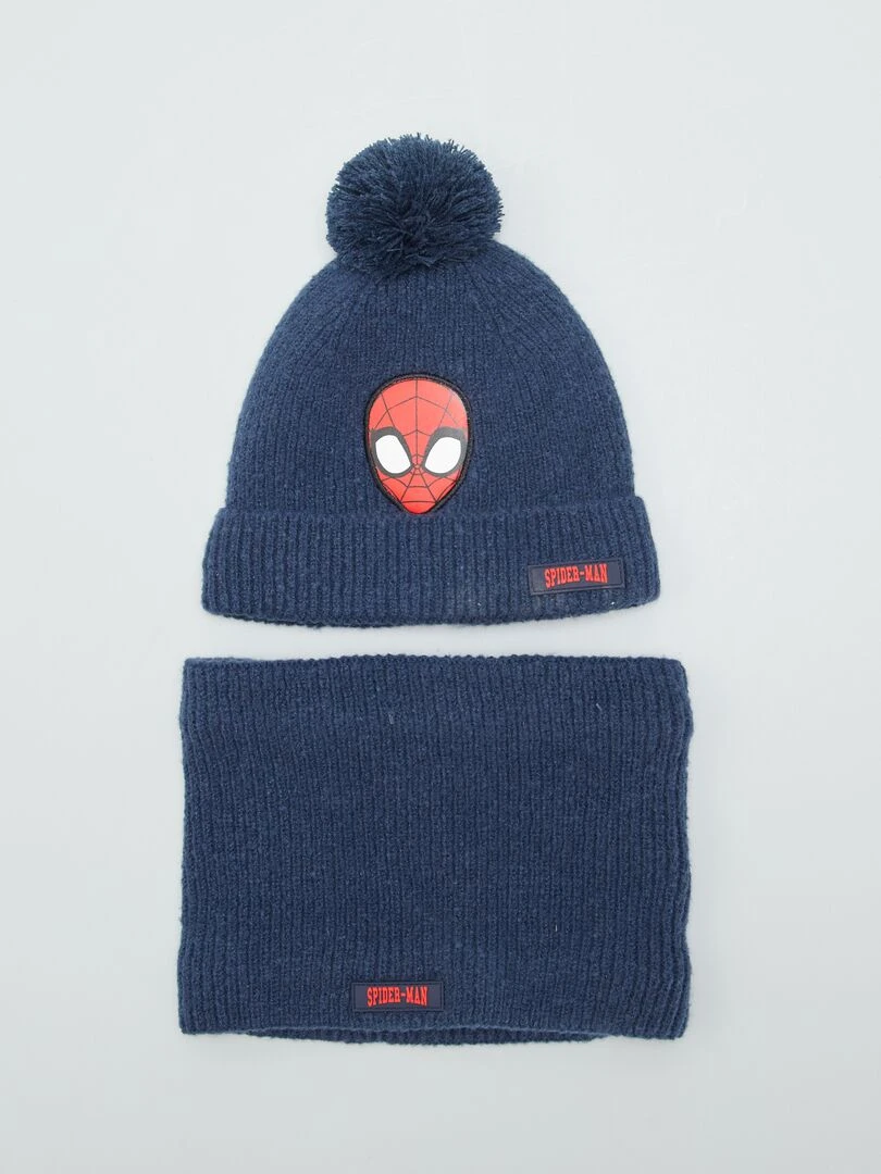 Ensemble bonnet + snood 'Spider man' Marine