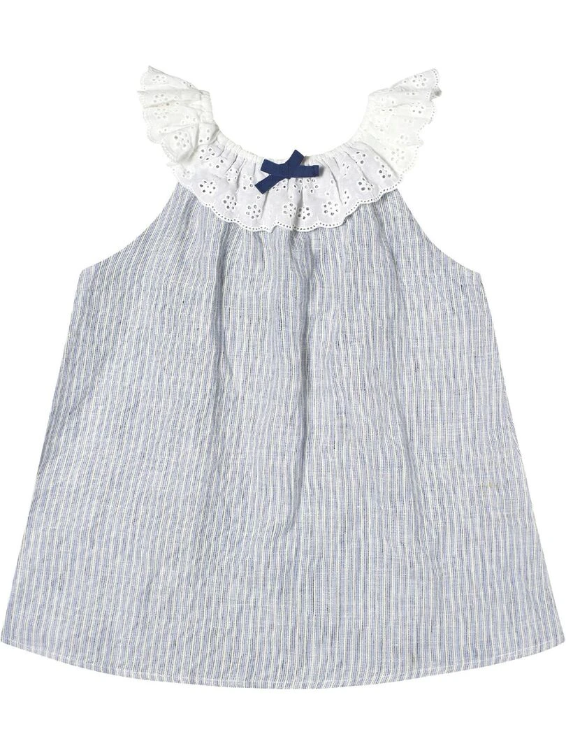 Blouse bohème      col broderie   AURORE   'LA FAUTE A VOLTAIRE'   Bleu clair