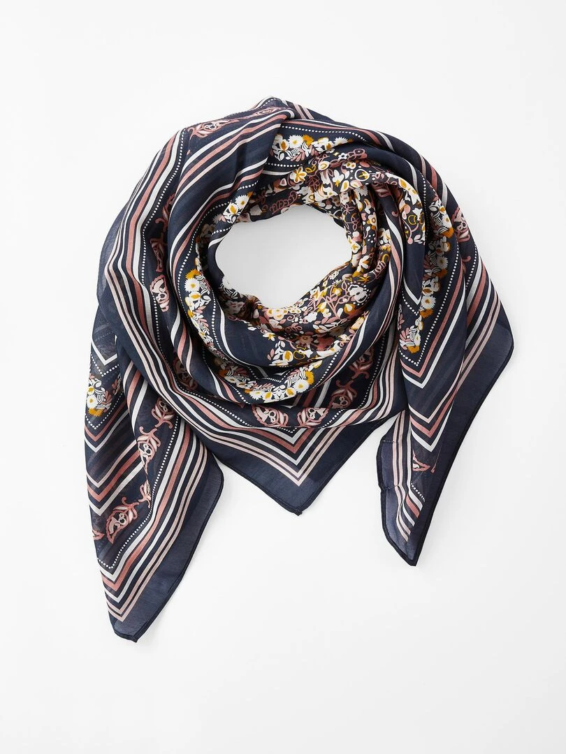 Foulard carré coton/soie Damart Bleu marine