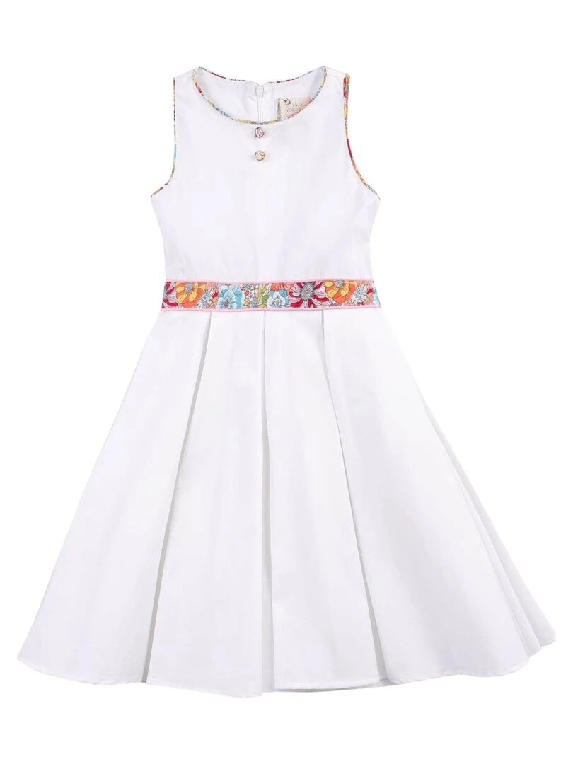 Robe Cérémonie Fille  Coton Blanc Fleurie Liberty Rose  HEPBURN   La Faute à Voltaire   Blanc