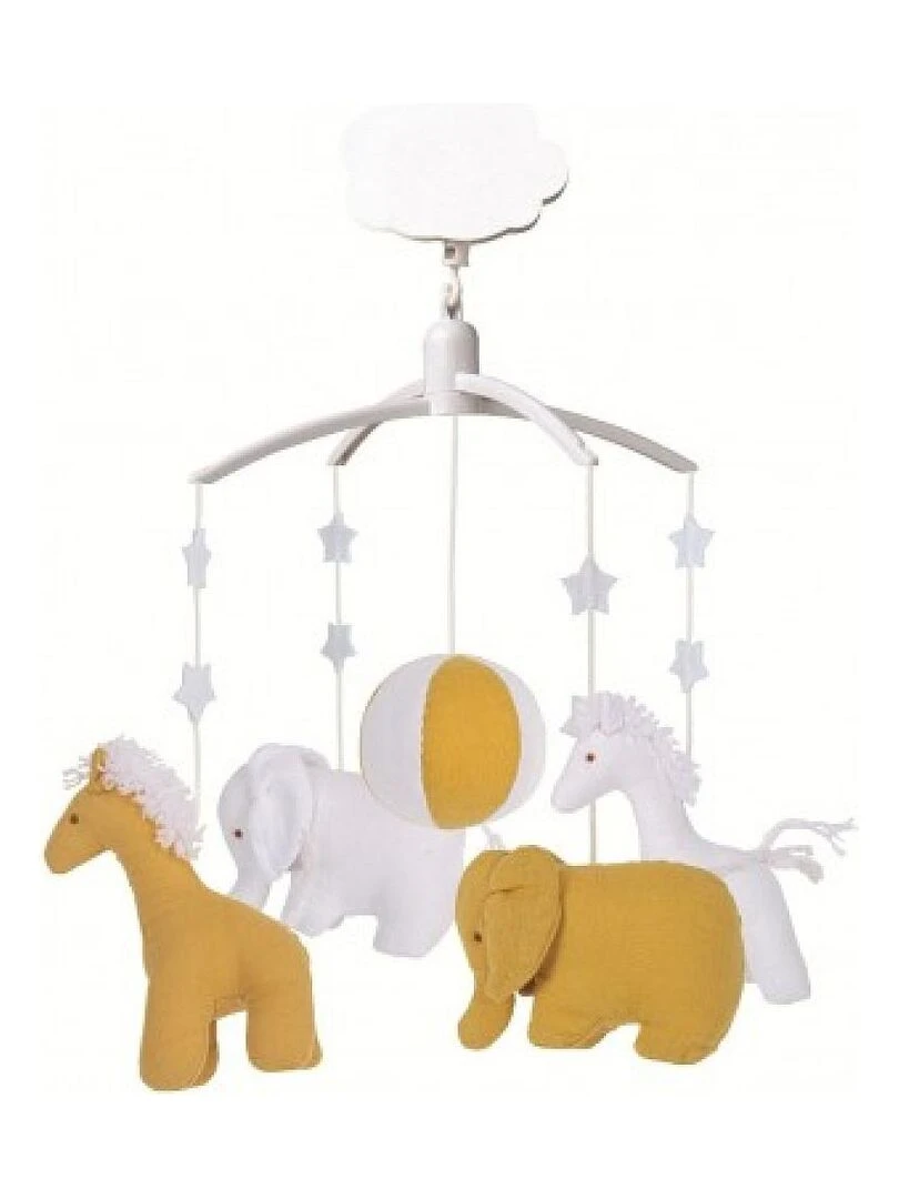 Mobile Musical Girafe et Elephant Curry Blanc Multicolore