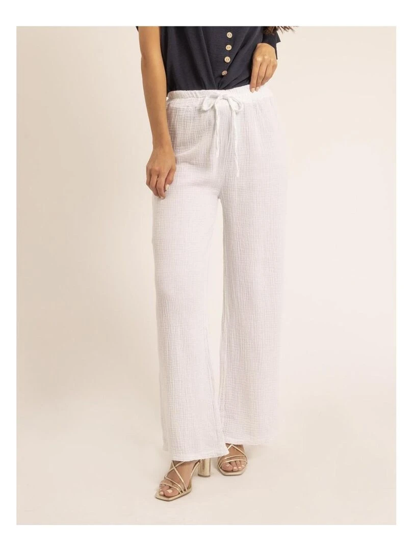 Pantalon fluide gaze de coton EBERTINE Blanc