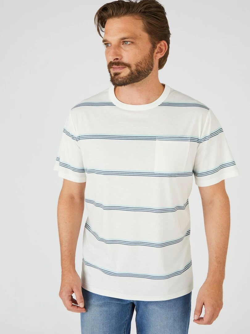 Tee shirt rayé maille Climatyl Damart Blanc