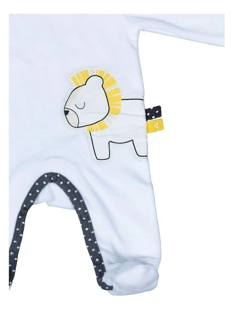 Pyjama bébé à manches longues en velours SAUTHON Blanc Gris