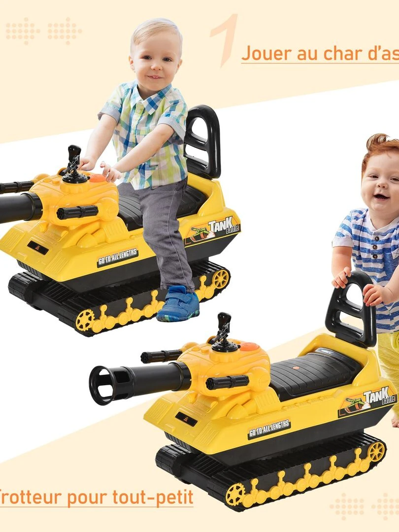 Porteur enfant voiture enfant tank coffre klaxon pistolet à balles jaune   Jaune
