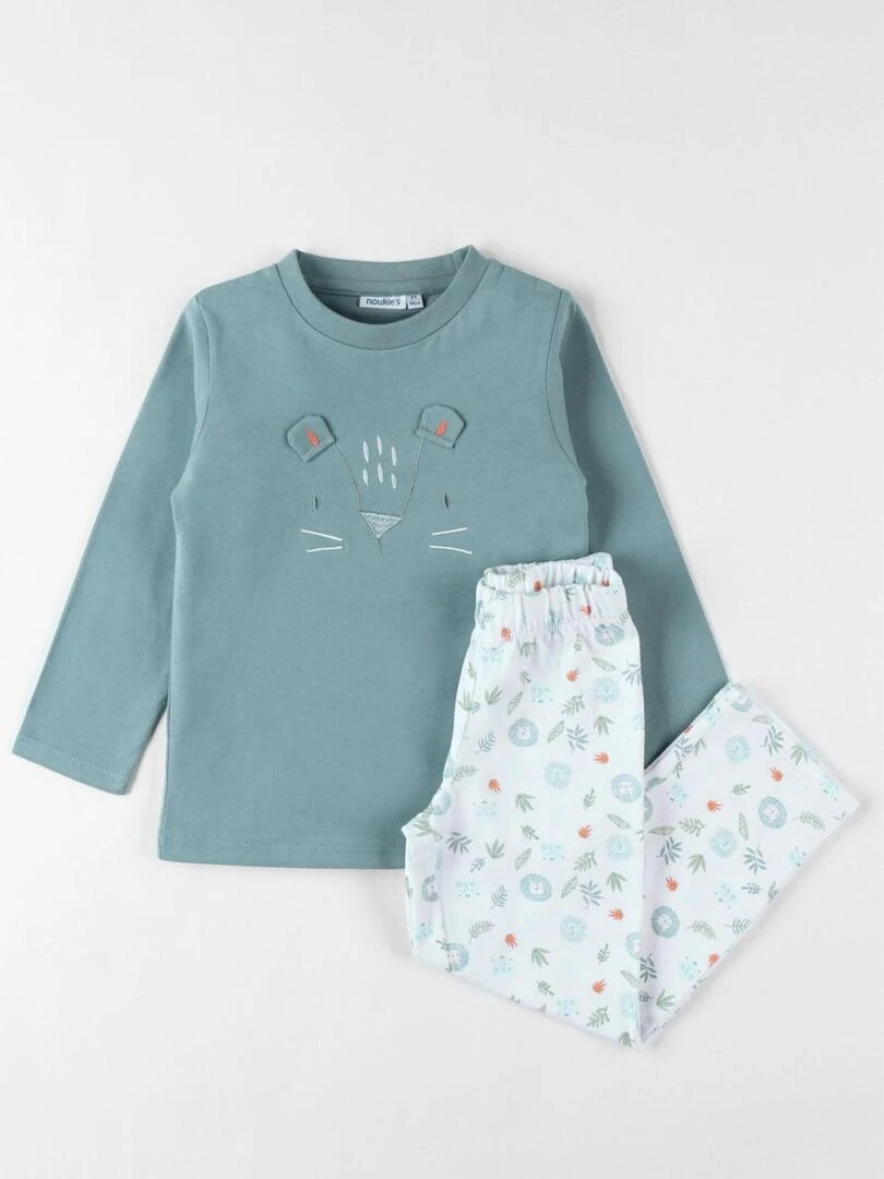 Pyjama 2 pièces léopard en jersey sauge/écru Noukie's Blanc