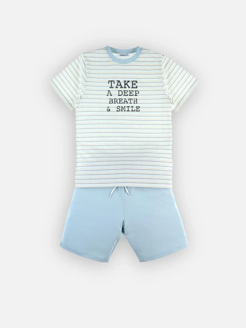 Pyjama 2 pièces rayé papa  aqua/écru   Noukie's   Gris
