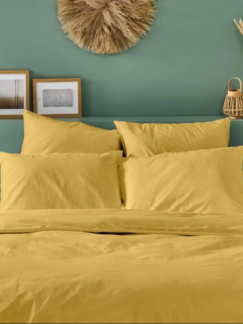Bleu Câlin Taie d'oreiller unie Percale de coton 80 fils/cm² Moutarde