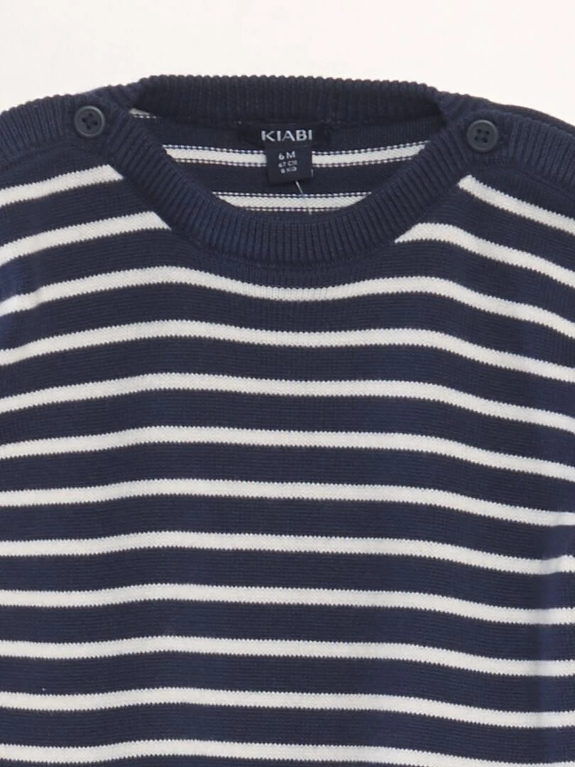 Pull rayé en maille fine   Bleu