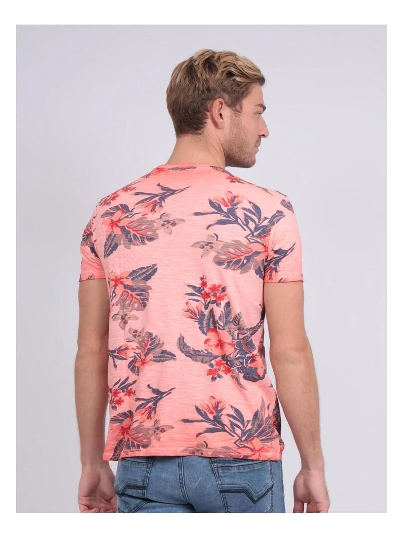 T shirt col rond pur coton NALKO   Orange corail