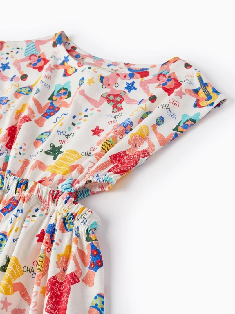 Robe en Coton pour Fille 'Cha Cha Cha' manches courtes CUBA   Blanc