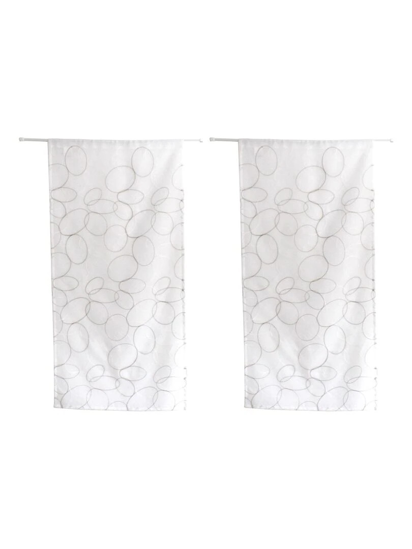 Paire de vitrages brodée de sphères Gris foncé