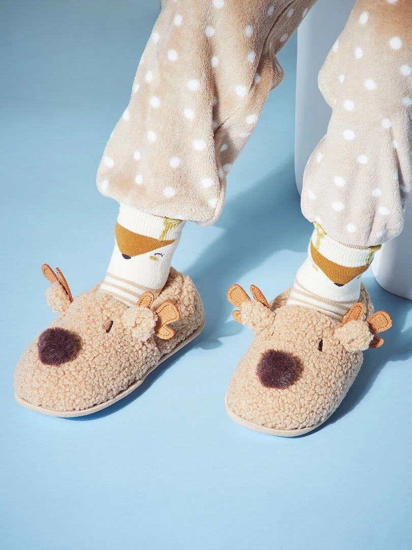 Chaussons de 'Noël' animés Beige