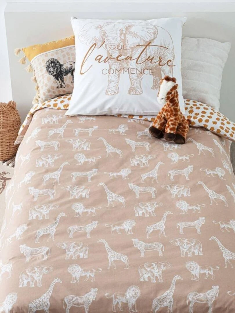 Housse de couette enfant 140x200 Savane + taie 100% coton 57 fils Beige