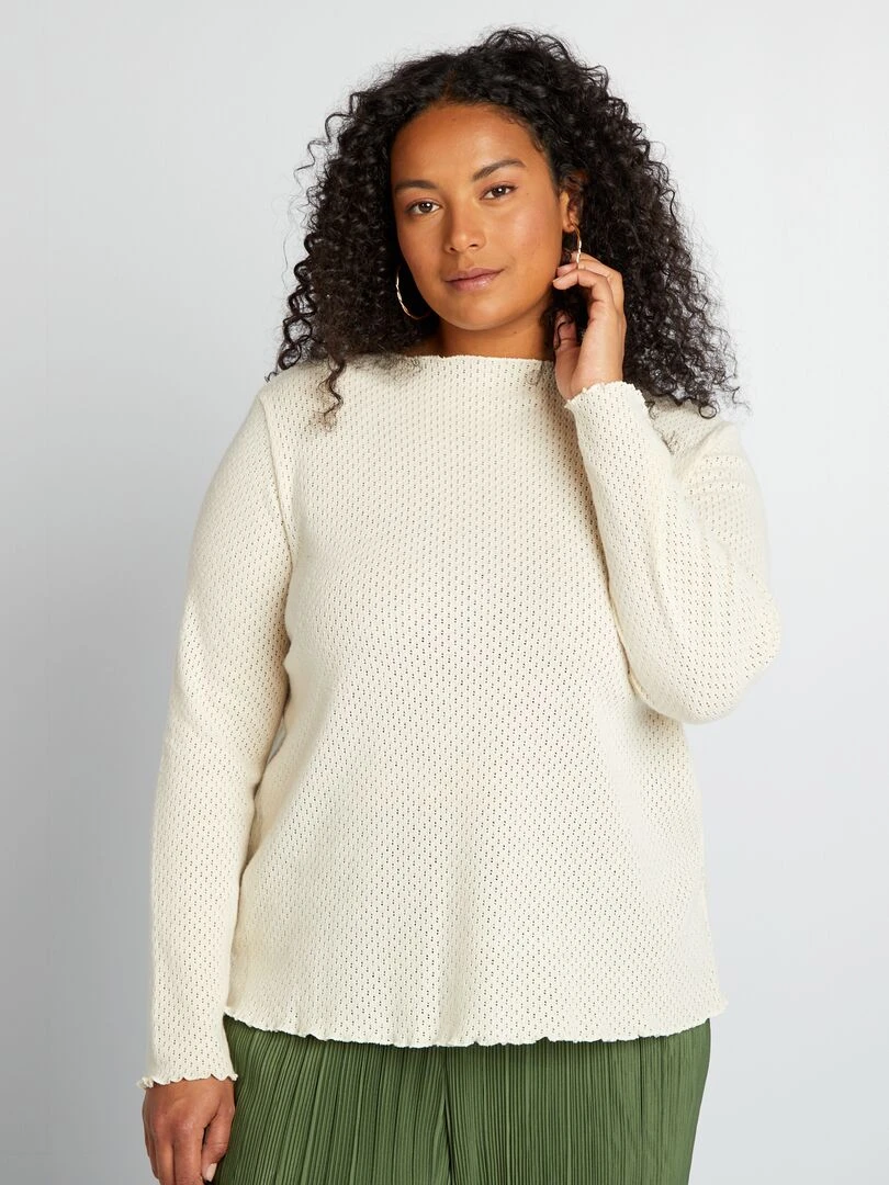 T shirt en maille ajourée   Beige