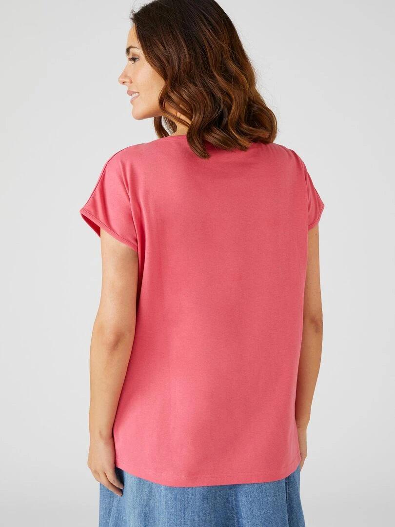 Tee shirt brodé coton biologique   Damart   Rose framboise