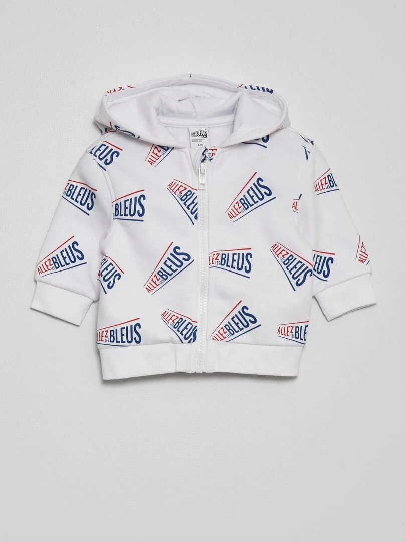 Sweat zippé à capuche Allez Les Bleus Blanc