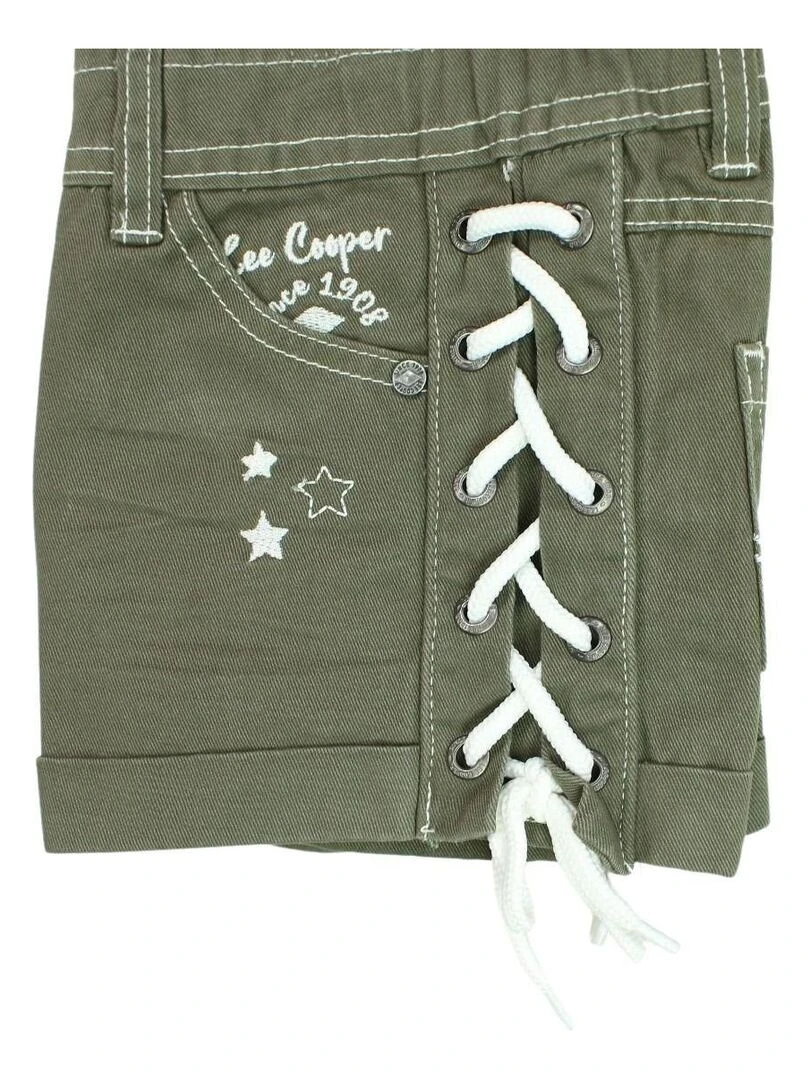 Lee Cooper   Short fille imprimé logo en coton   Kaki