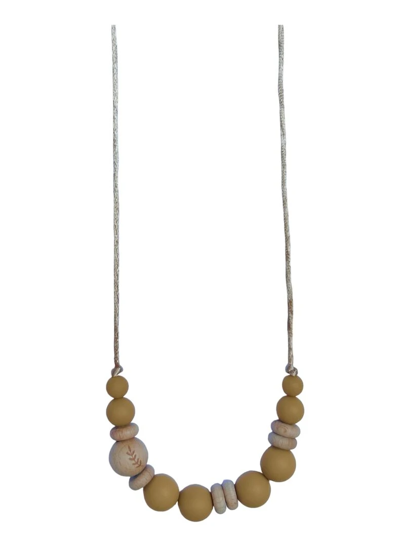 Collier d'allaitement ou de portage silicone et bois 'Laurier' Beige coquille