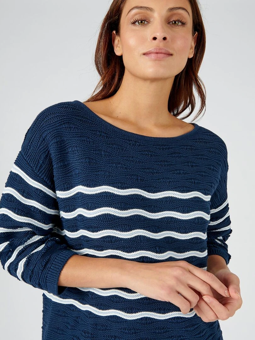Pull à rayures Damart Blanc