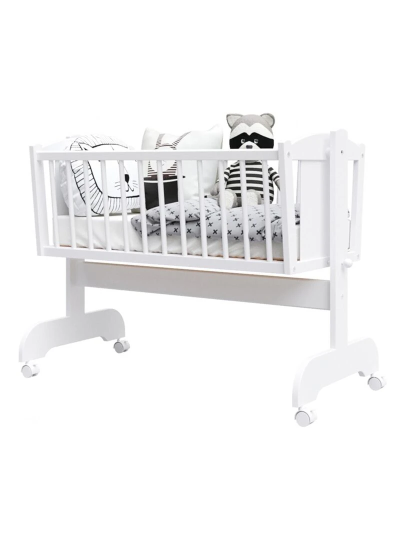 Berceau bébé VICTORIA 90x40 cm Matelas Inclus Blanc