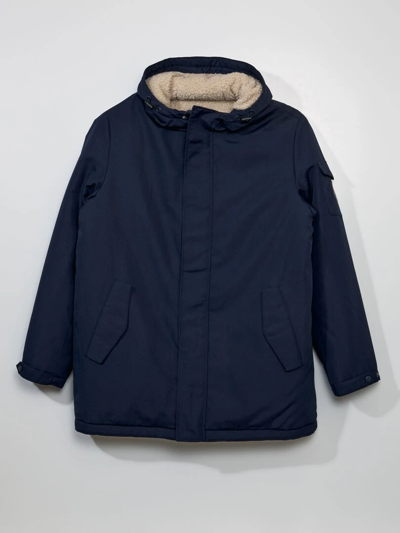 Parka à capuche doublée sherpa Bleu