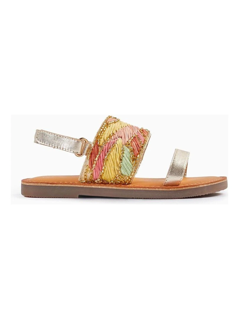 Sandales en cuir avec perles pour fille Or rose