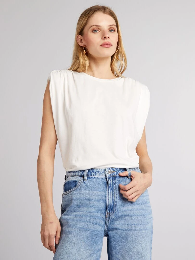 Tee shirt sans manches avec épaulettes Blanc