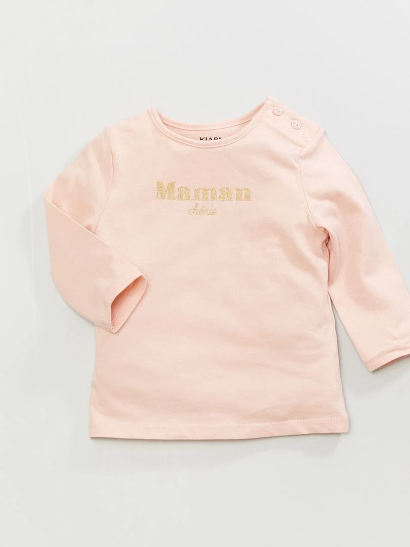 T Shirt manches longues imprimé Rose