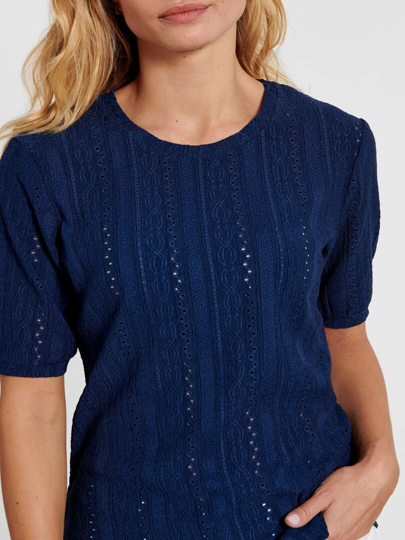 Tee shirt effet macramé   Damart   Bleu marine
